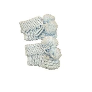 Vintage Handmade Crochet Light Blue Newborn Baby Booties